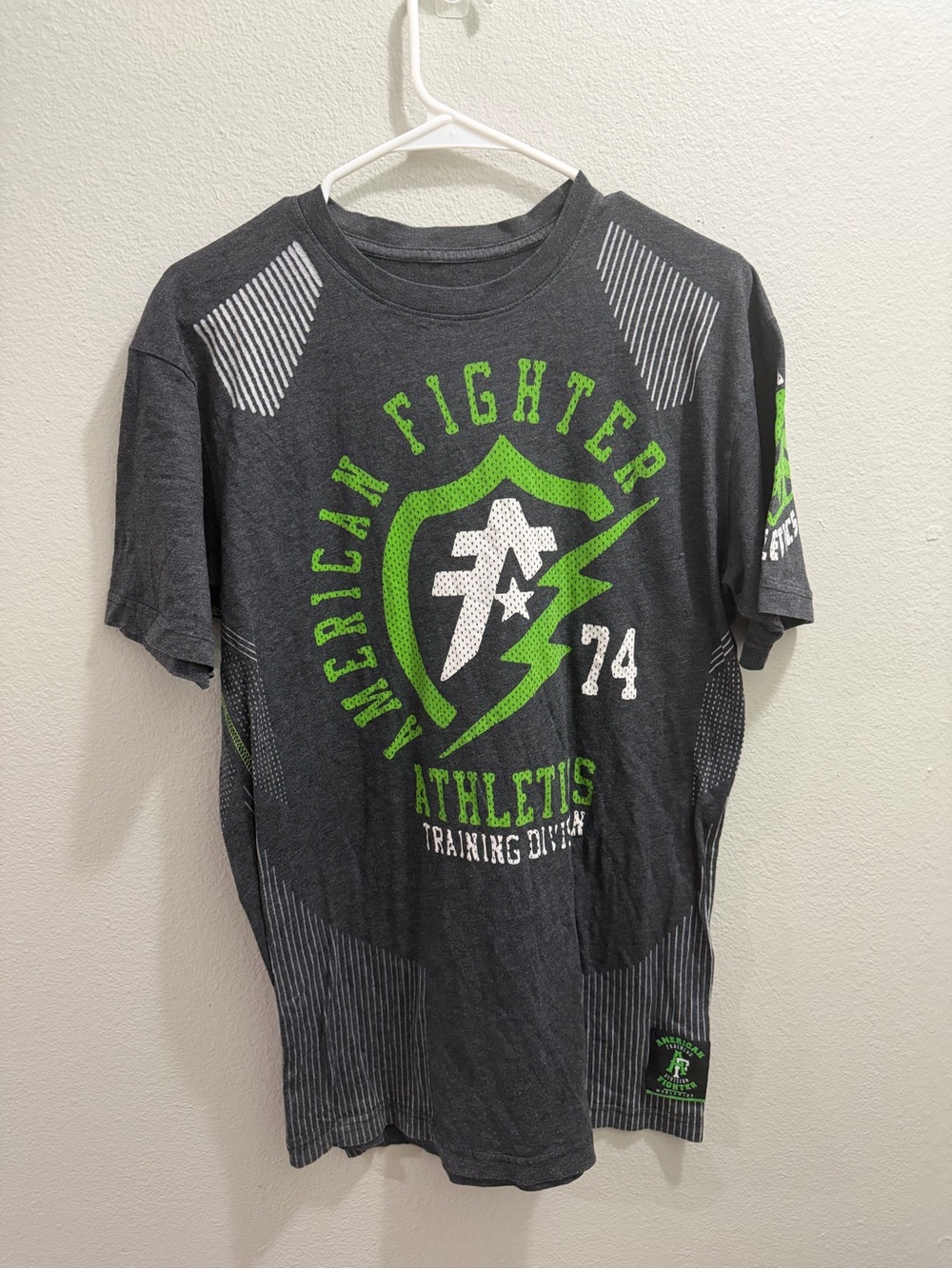 American Fighter Gray Tee with Neon Green Graphic